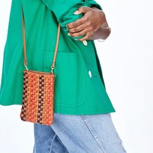 Clare V. Poche Tote Navy and red pinstripe checkers